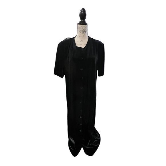 Amanda Smith Velvet Velour  Midi Dress Black Button Front Size 18W Soft 80s VTG‎ - Picture 1 of 10